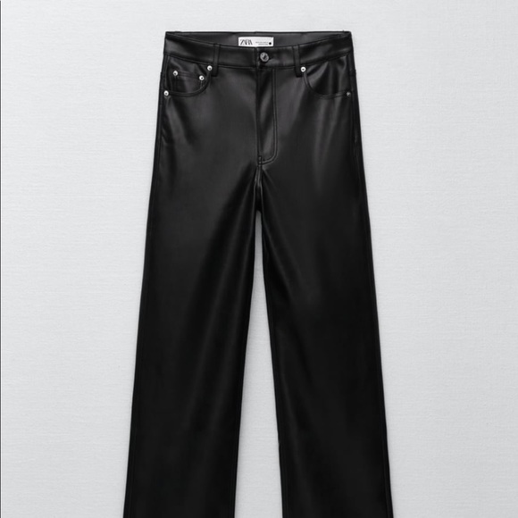 Zara Black Faux Leather The 90s Pants Size 10 - Picture 2 of 5